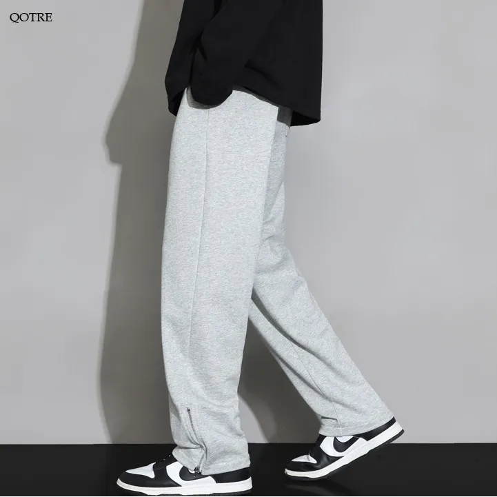 Straight Leg Loose Fit Zipper Split Hem Knitted Pants