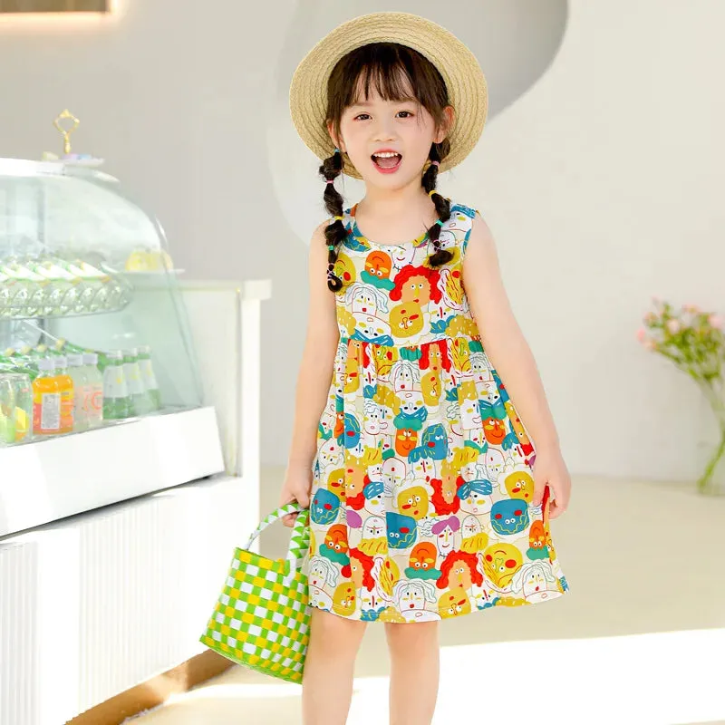 Summer Girl Dress Sleeveless Kids SundressPrinted Skirt Fashion Girls Clothing Beach Party Children's Clothing Princess Dresses