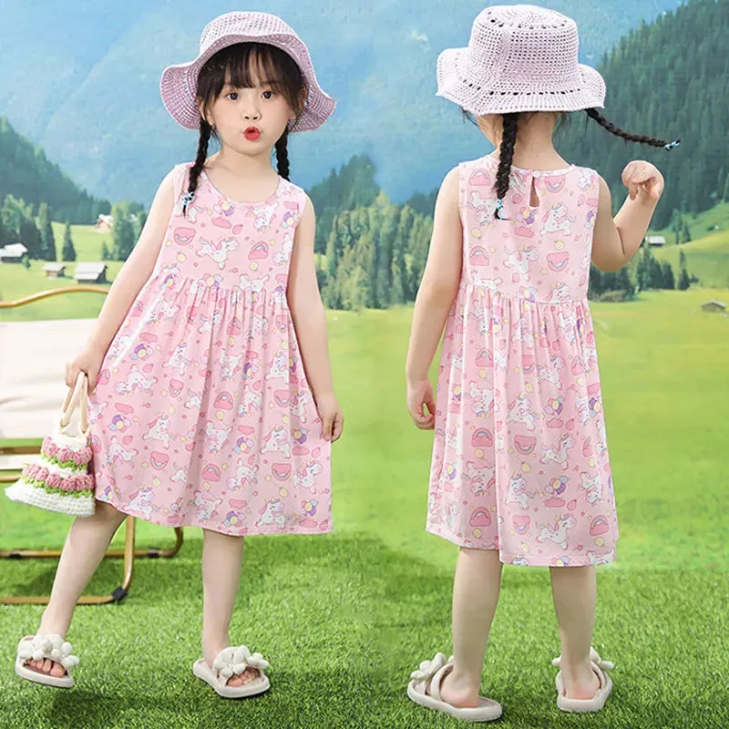 Summer Girl Dress Sleeveless Kids SundressPrinted Skirt Fashion Girls Clothing Beach Party Children's Clothing Princess Dresses