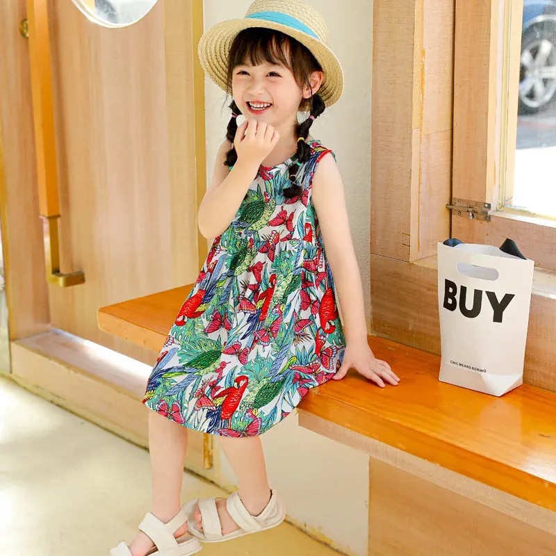 Summer Girl Dress Sleeveless Kids SundressPrinted Skirt Fashion Girls Clothing Beach Party Children's Clothing Princess Dresses