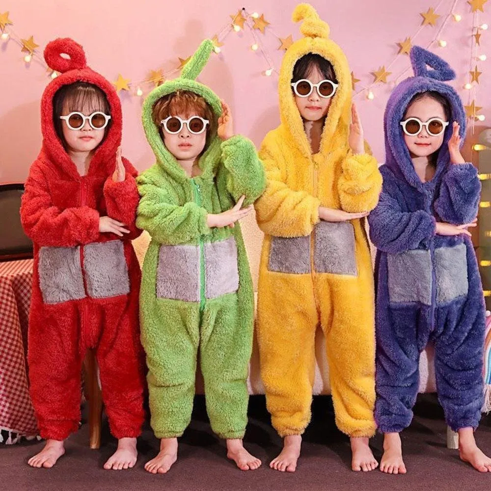 Teletubbies Tinky Winky, Dipsy, Po, Laa-Laa Coral Fleece Onesies Pajamas for Adults Kids