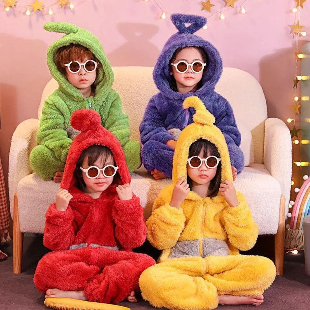 Teletubbies Tinky Winky, Dipsy, Po, Laa-Laa Coral Fleece Onesies Pajamas for Adults Kids