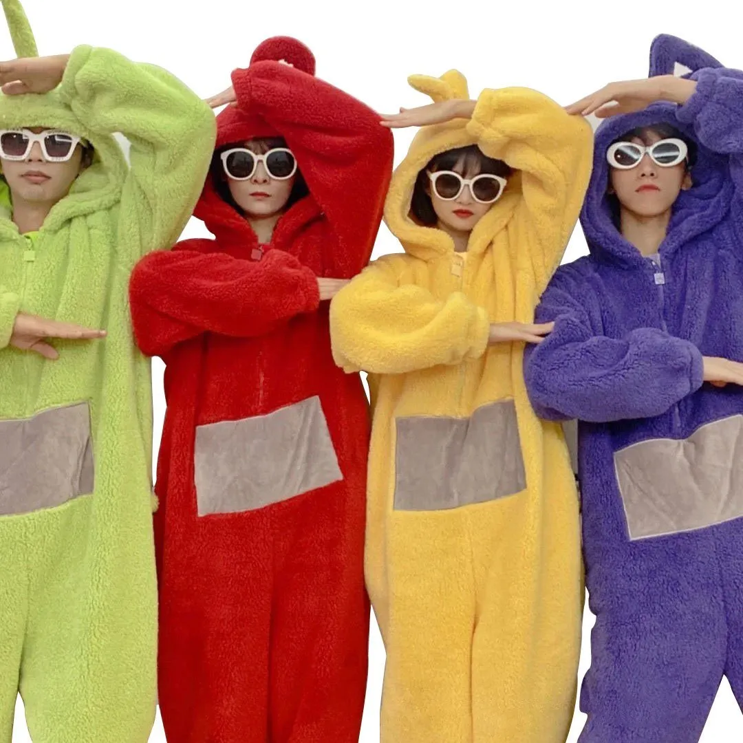 Teletubbies Tinky Winky, Dipsy, Po, Laa-Laa Coral Fleece Onesies Pajamas for Adults Kids