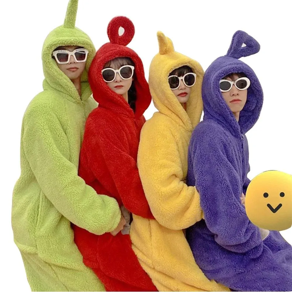 Teletubbies Tinky Winky, Dipsy, Po, Laa-Laa Coral Fleece Onesies Pajamas for Adults Kids