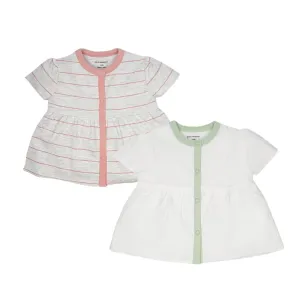 Tops Half Sleeve Girls White / Grey Stripes-2Pc Pack