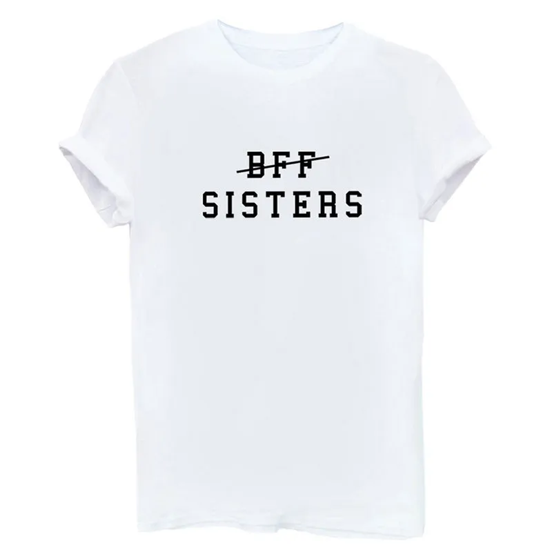 VenusFox Womens BFF SISTERS Letters Printing Casual Tee Solid Black White Tops