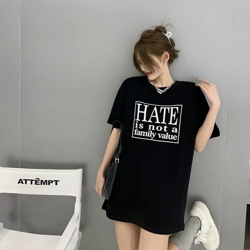 Versatile Loose Fit Lazy Print Letter Short Sleeve Tee