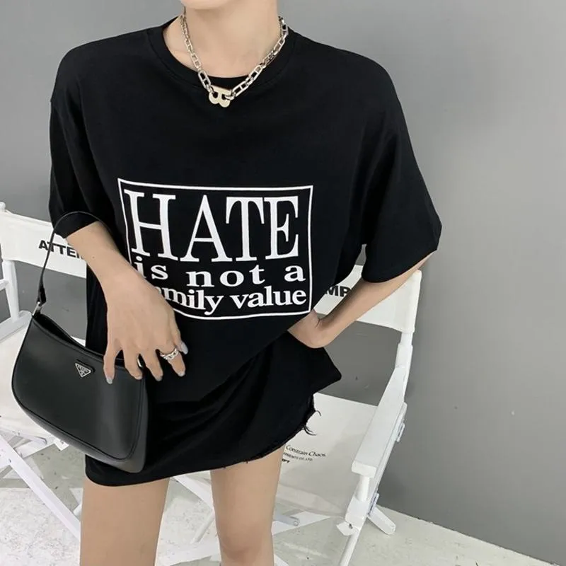 Versatile Loose Fit Lazy Print Letter Short Sleeve Tee