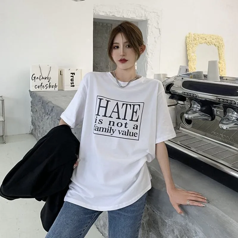 Versatile Loose Fit Lazy Print Letter Short Sleeve Tee