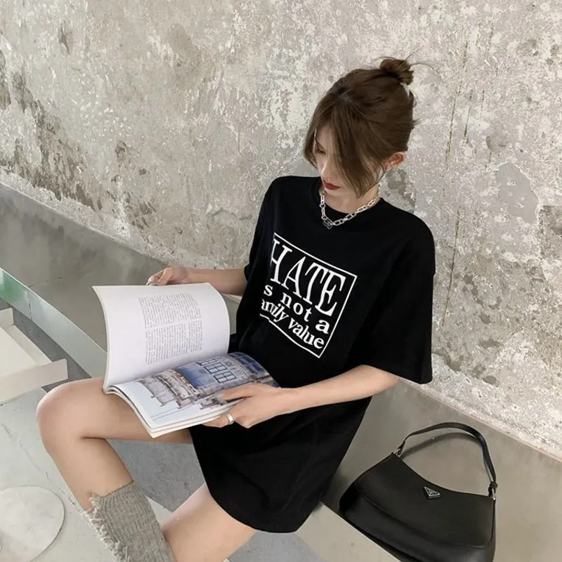 Versatile Loose Fit Lazy Print Letter Short Sleeve Tee