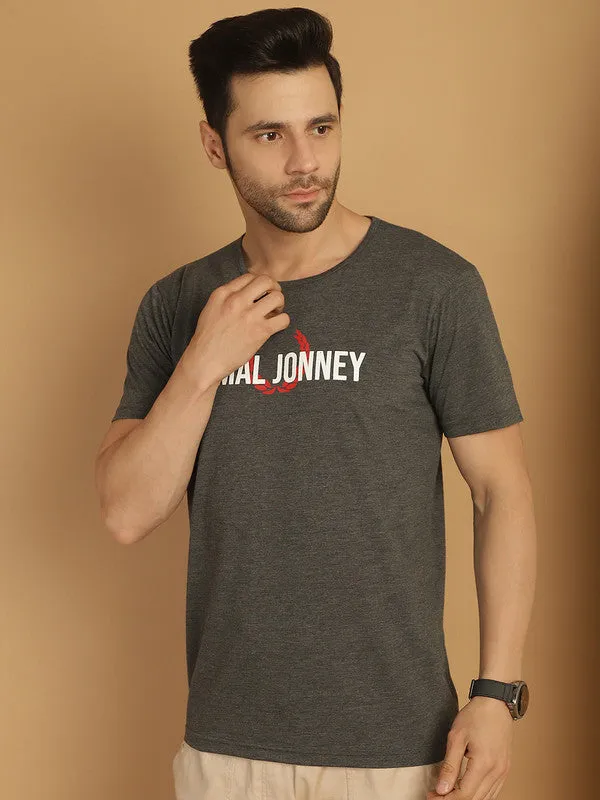 Vimal Jonney Grey Logo Printed Round Neck Cotton Half sleeves Tshirt For Men