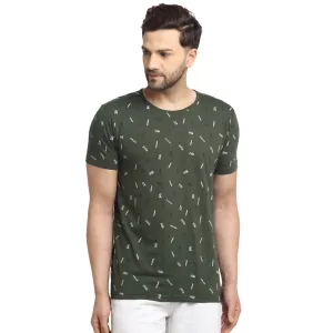 VIMAL JONNEY Men's Olive Printed Round Neck Tshirt