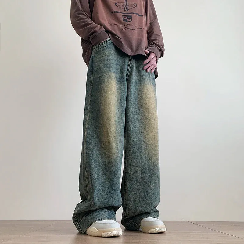 Wiaofellas  -  Distressed Vintage Blue Jeans Pants Men Wide-leg Denim Trousers Male Oversize Streetwear Fashion Casual Baggy Straight Jeans