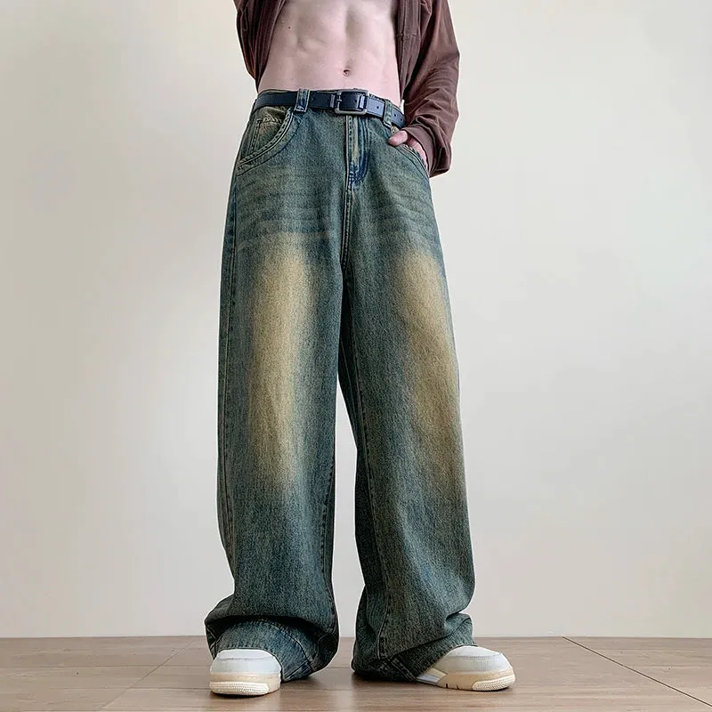 Wiaofellas  -  Distressed Vintage Blue Jeans Pants Men Wide-leg Denim Trousers Male Oversize Streetwear Fashion Casual Baggy Straight Jeans