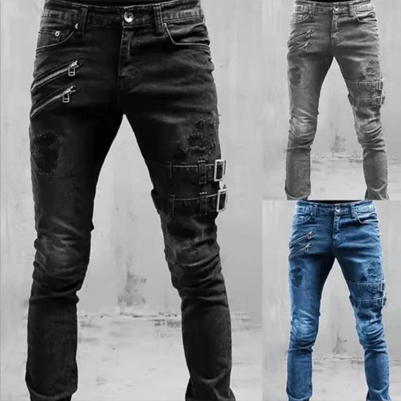 Wiaofellas  -   New Jeans Men Fashion Hole Streetwear Straight Jeans Spring Summer Moto & Biker Skinny Casual Denim Pants For Men