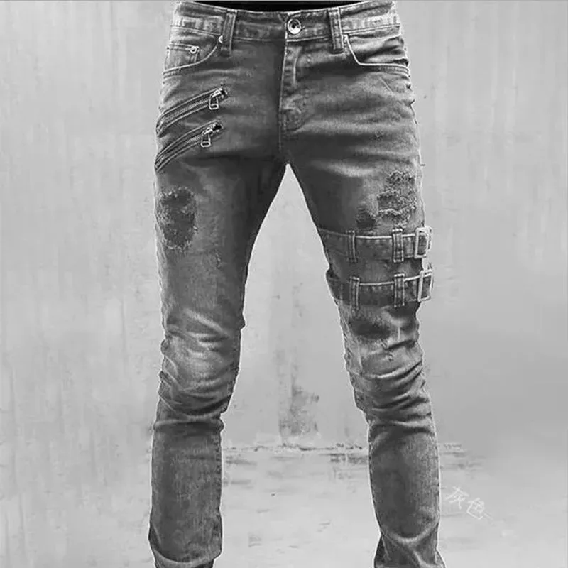 Wiaofellas  -   New Jeans Men Fashion Hole Streetwear Straight Jeans Spring Summer Moto & Biker Skinny Casual Denim Pants For Men