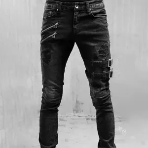 Wiaofellas  -   New Jeans Men Fashion Hole Streetwear Straight Jeans Spring Summer Moto & Biker Skinny Casual Denim Pants For Men