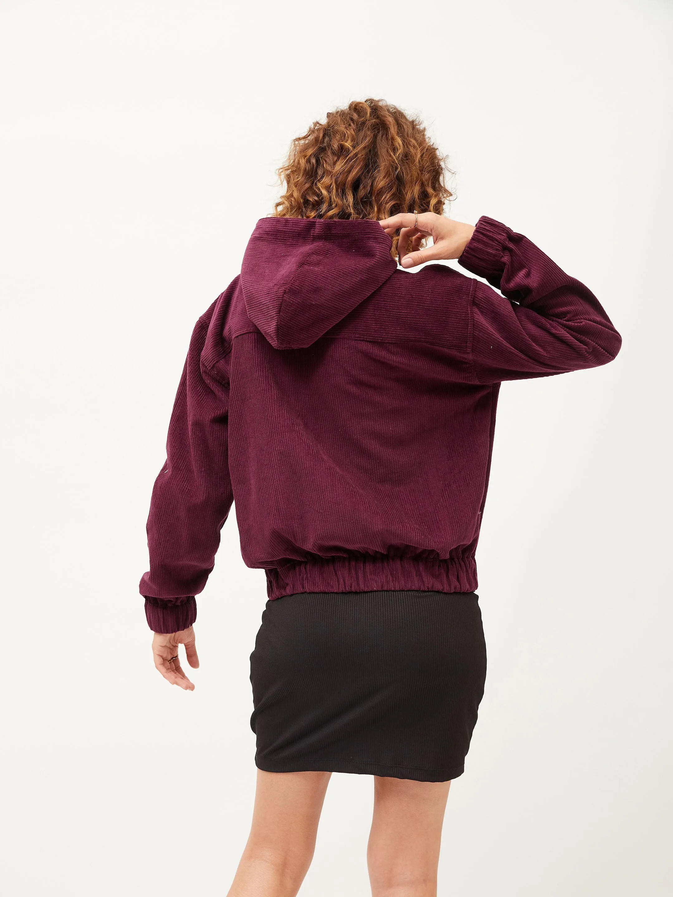 Women Maroon Corduroy Varsity Jacket