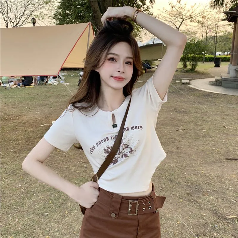 Women's T-Shirt Irregular Cropped V-Neck Short Sleeve Tee