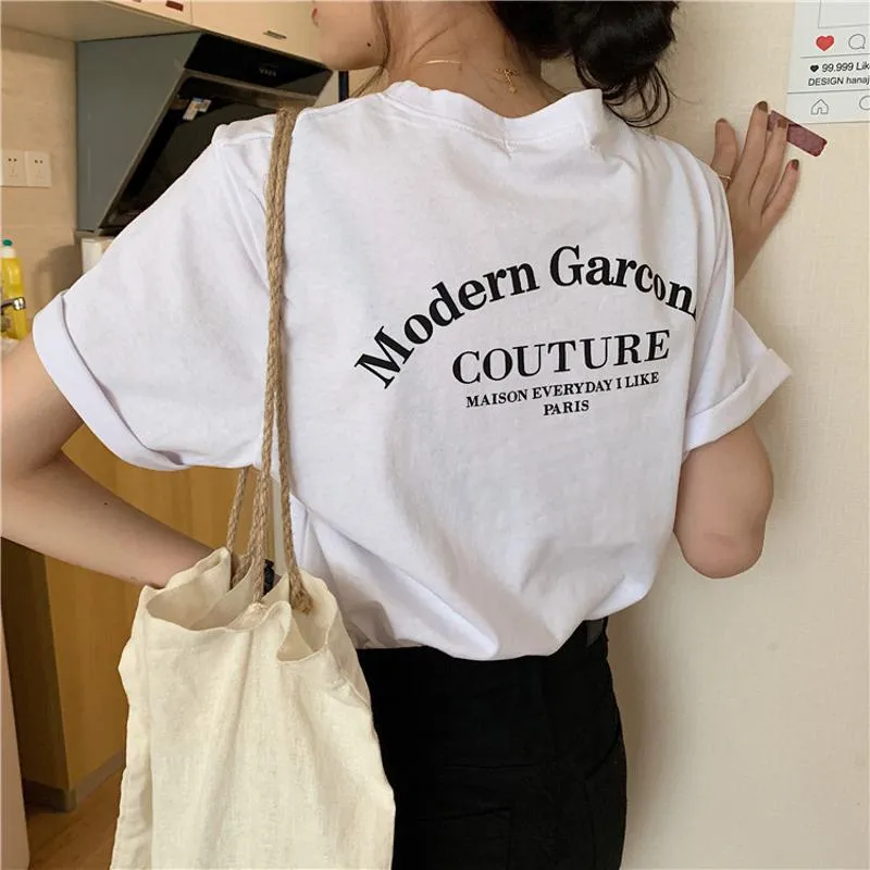 Women's T-Shirt Letter Chic Loose Fit Midi Casual Short Sleeve Tee