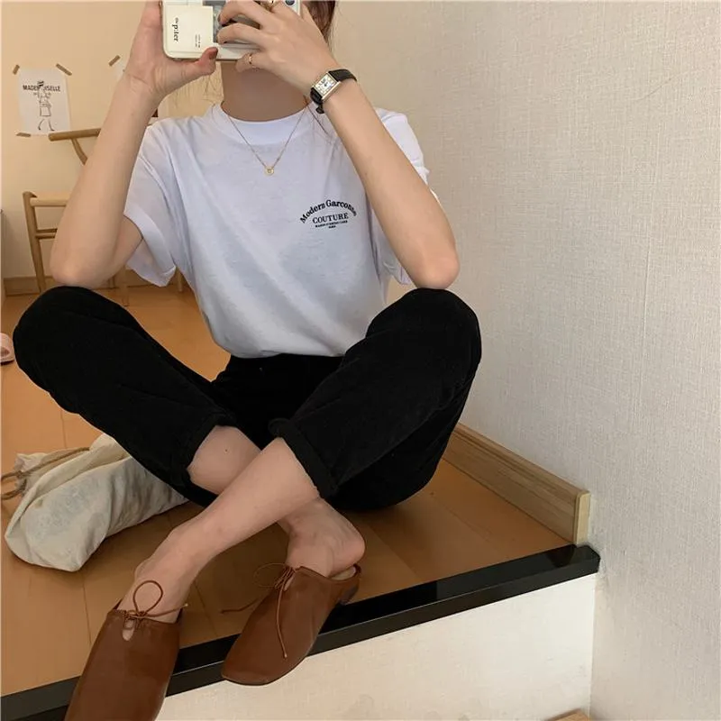 Women's T-Shirt Letter Chic Loose Fit Midi Casual Short Sleeve Tee