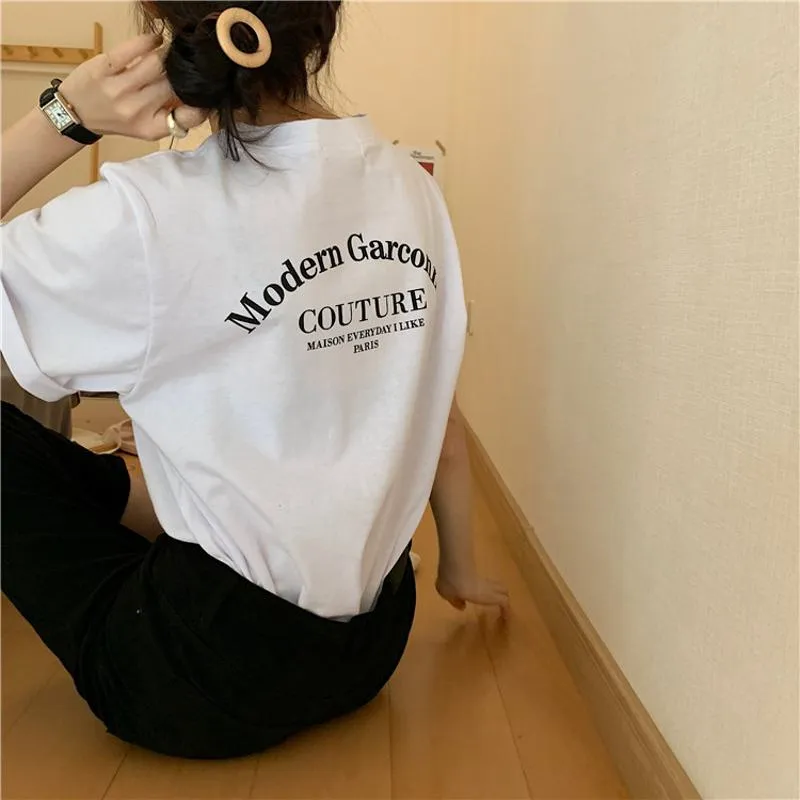 Women's T-Shirt Letter Chic Loose Fit Midi Casual Short Sleeve Tee