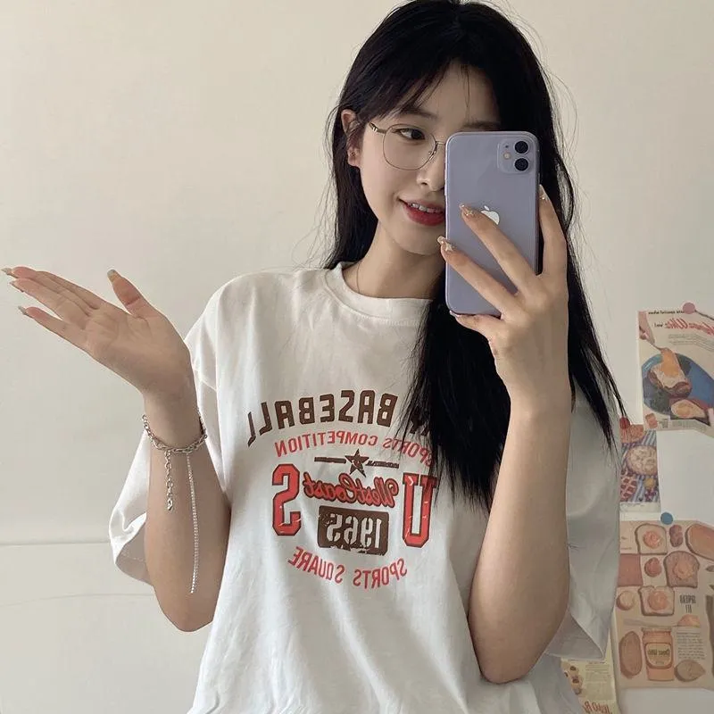 Women's T-Shirt Loose Fit Letter Print Short Sleeve Tee