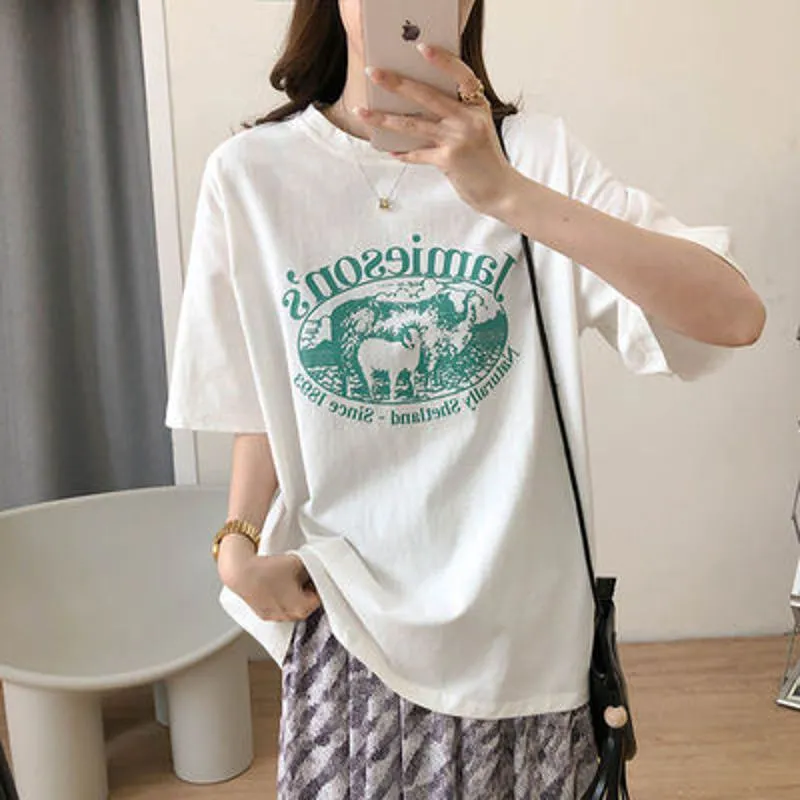 Women's T-Shirt Loose Fit Midi Drop Shoulder Short Sleeve Tee