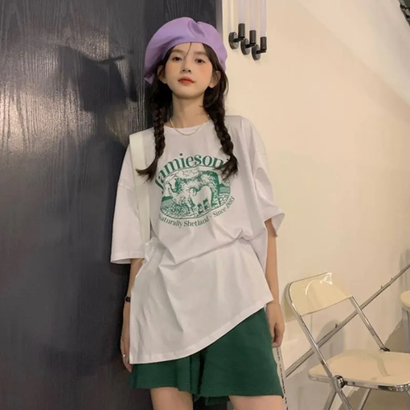 Women's T-Shirt Print Loose Fit Cartoon Sheep Short Sleeve Tee