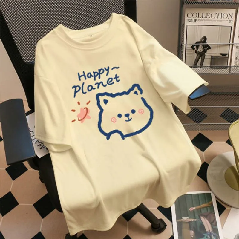 Women's T-Shirts Cartoon Loose Fit Midi Cute Casual Short Sleeve Tee