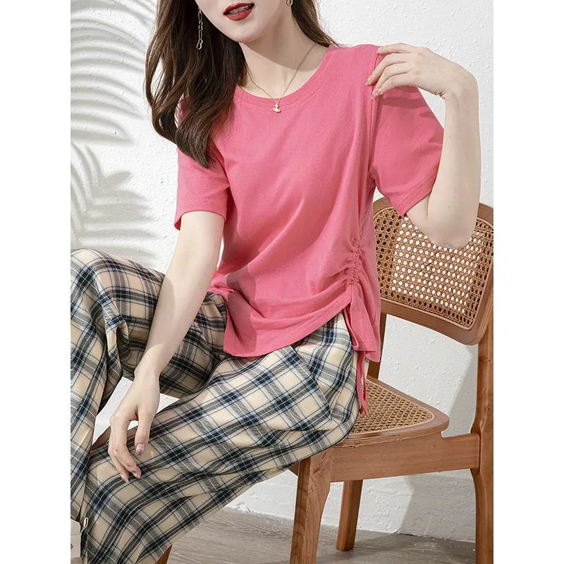 Women's T-Shirts Chic Tie-Up Irregular Versatile Short Sleeve Tee