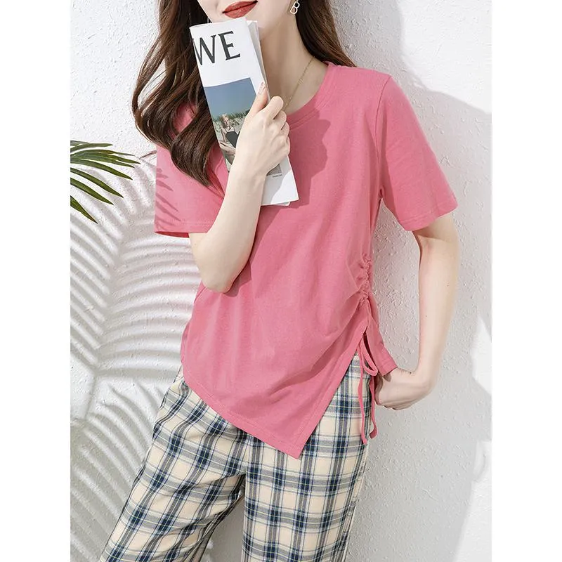 Women's T-Shirts Chic Tie-Up Irregular Versatile Short Sleeve Tee