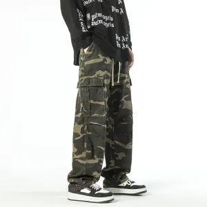 Workwear Style Camouflage Drawstring Straight Straight Leg Pants