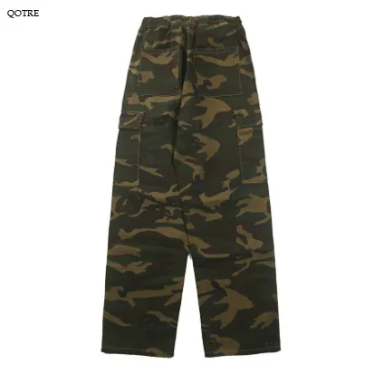 Workwear Style Camouflage Drawstring Straight Straight Leg Pants