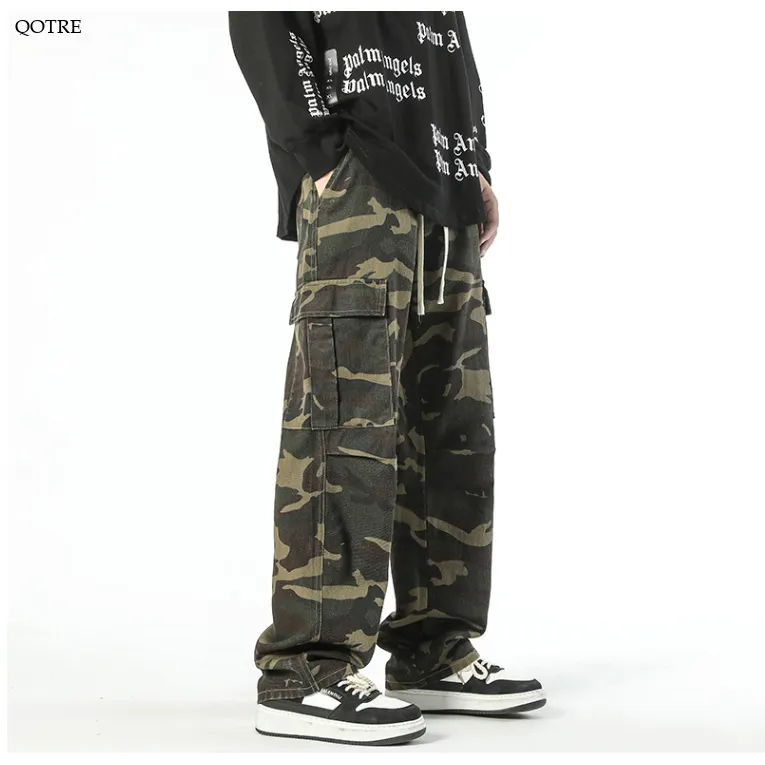 Workwear Style Camouflage Drawstring Straight Straight Leg Pants