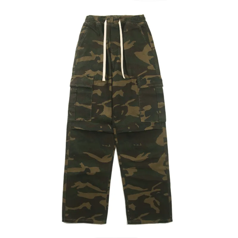 Workwear Style Camouflage Drawstring Straight Straight Leg Pants