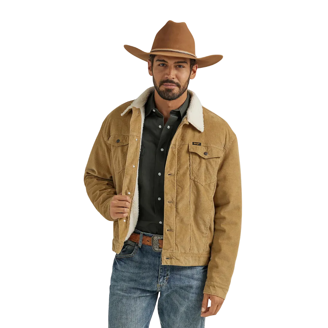 Wrangler Men's Cowboy Cut Sherpa Lined Corduroy Wheat Jacket