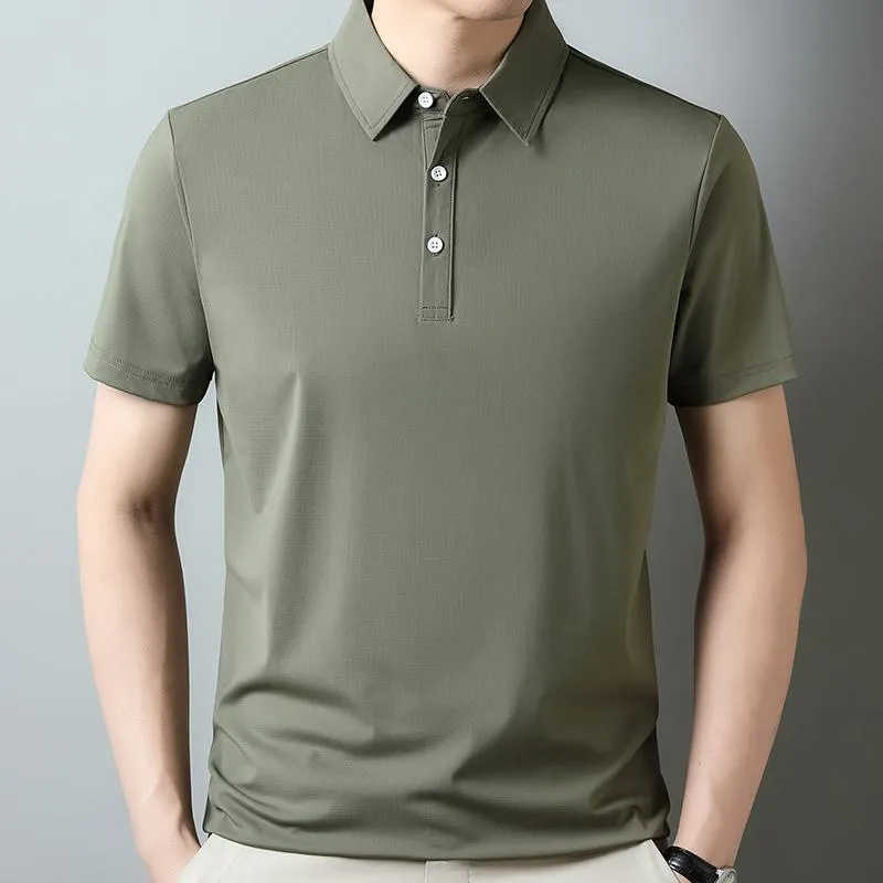 Wrinkle Resistant Lapel Tencel Silky Elite Houndstooth Short Sleeve Polo Shirt