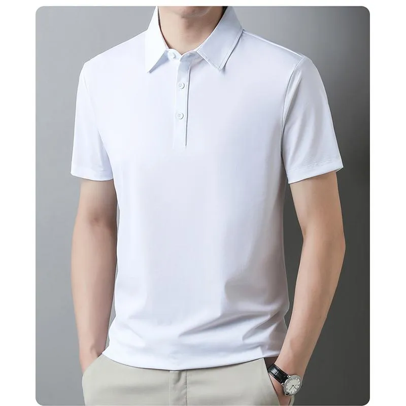 Wrinkle Resistant Lapel Tencel Silky Elite Houndstooth Short Sleeve Polo Shirt