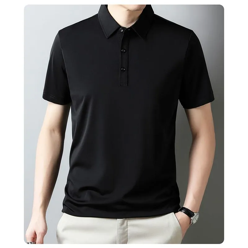 Wrinkle Resistant Lapel Tencel Silky Elite Houndstooth Short Sleeve Polo Shirt