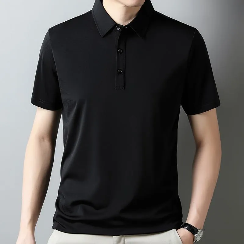 Wrinkle Resistant Lapel Tencel Silky Elite Houndstooth Short Sleeve Polo Shirt