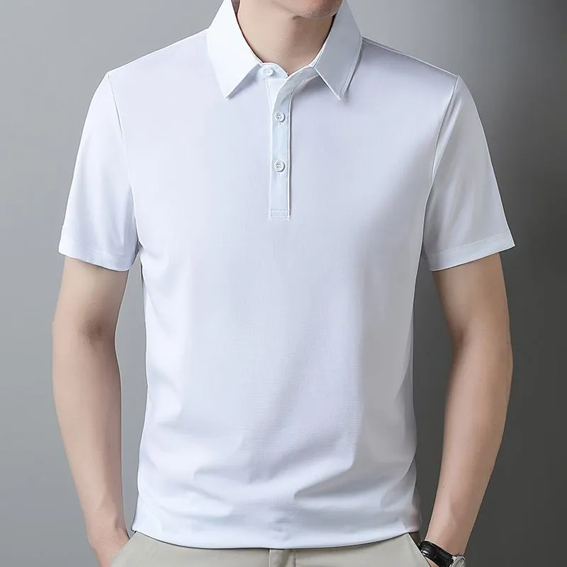 Wrinkle Resistant Lapel Tencel Silky Elite Houndstooth Short Sleeve Polo Shirt