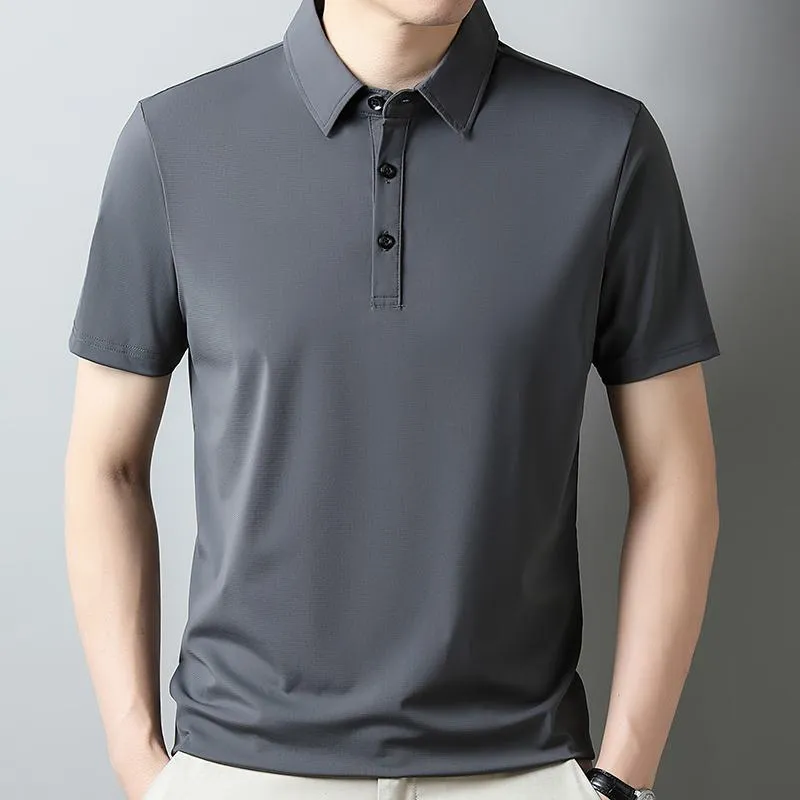 Wrinkle Resistant Lapel Tencel Silky Elite Houndstooth Short Sleeve Polo Shirt