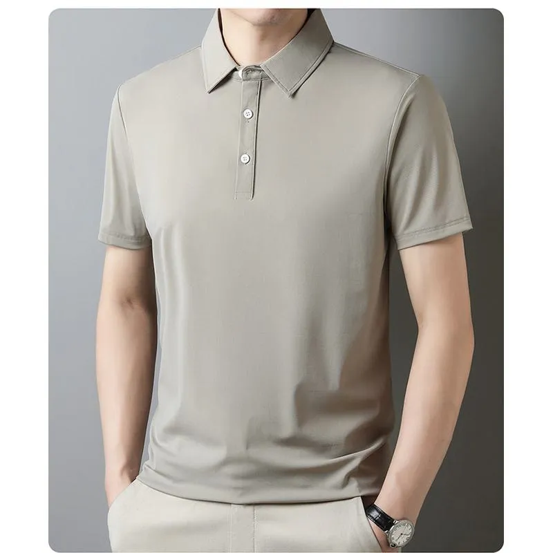 Wrinkle Resistant Lapel Tencel Silky Elite Houndstooth Short Sleeve Polo Shirt