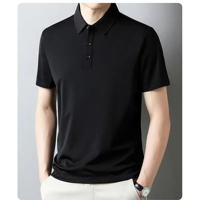 Wrinkle Resistant Lapel Tencel Silky Elite Houndstooth Short Sleeve Polo Shirt