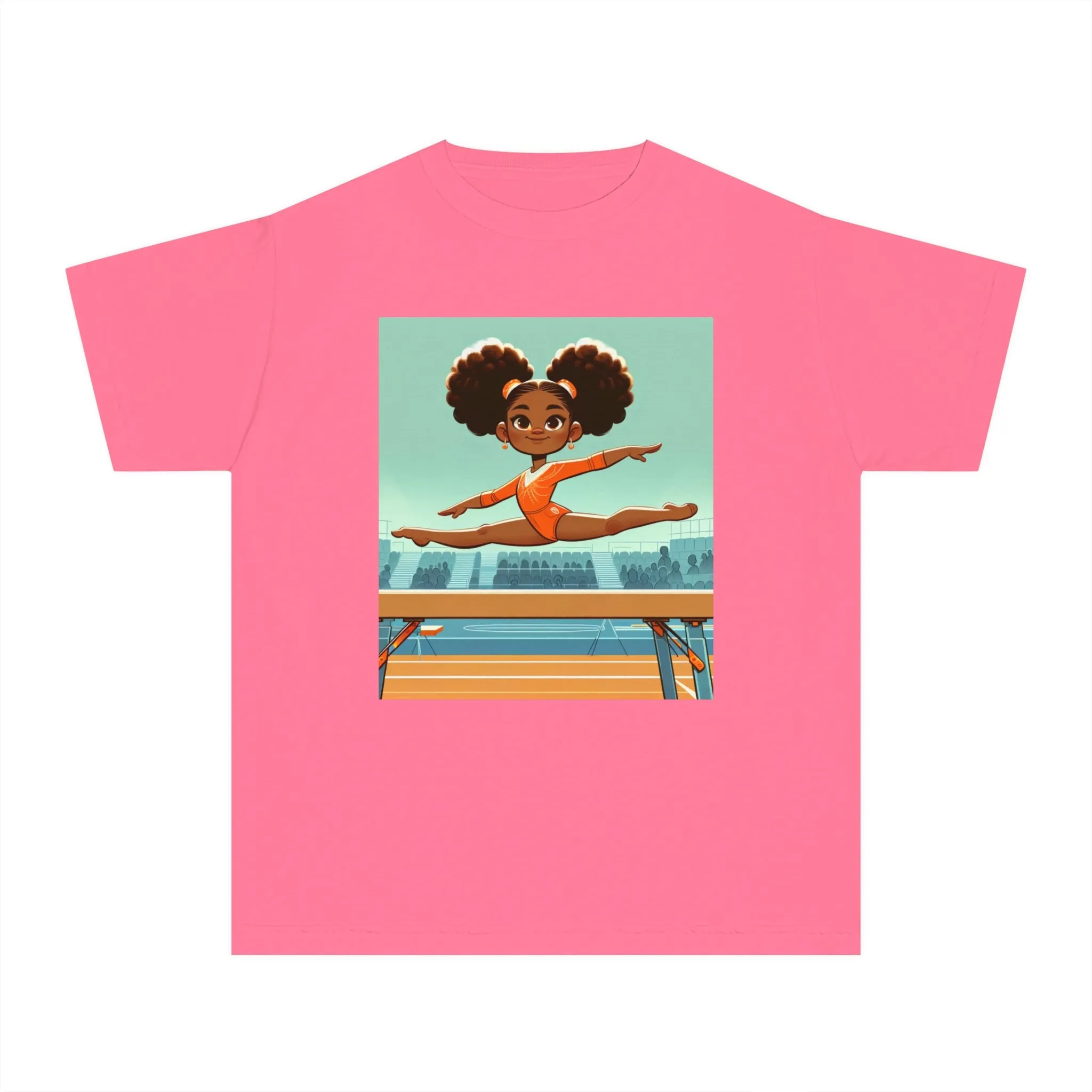 Youth - Powerful Girls Gymnastics T-Shirt (African American / Black Girl)