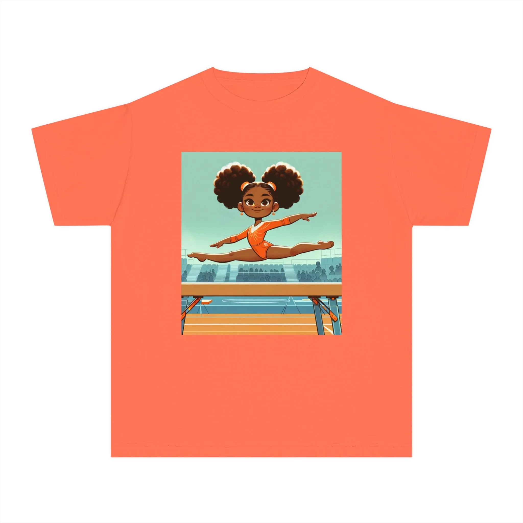 Youth - Powerful Girls Gymnastics T-Shirt (African American / Black Girl)